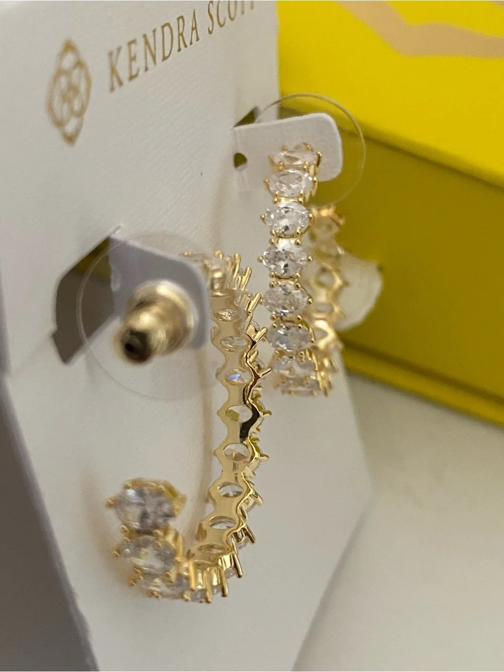 Kendra Scott Cailin Gold Tone 1” Hoop Earrings Pave White CZ Crystal Accents NWT